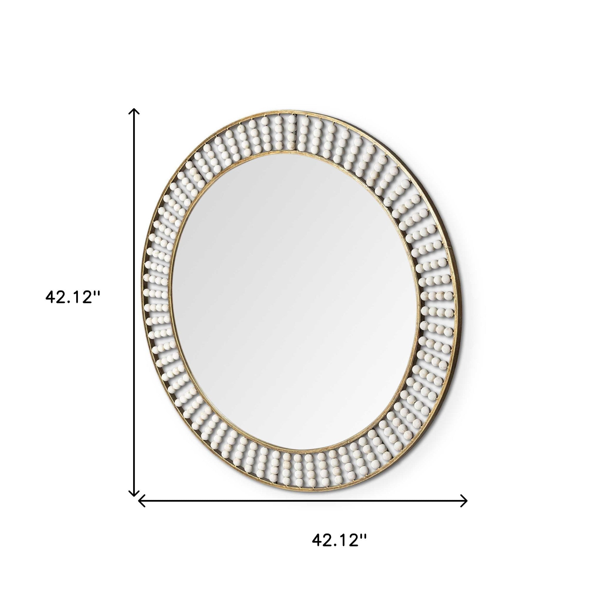 42" Round Gold Metal Frame Wall Mirror With White Wood Beads - Montana Home & Kitchen Co.