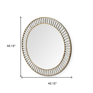 42" Round Gold Metal Frame Wall Mirror With White Wood Beads - Montana Home & Kitchen Co.