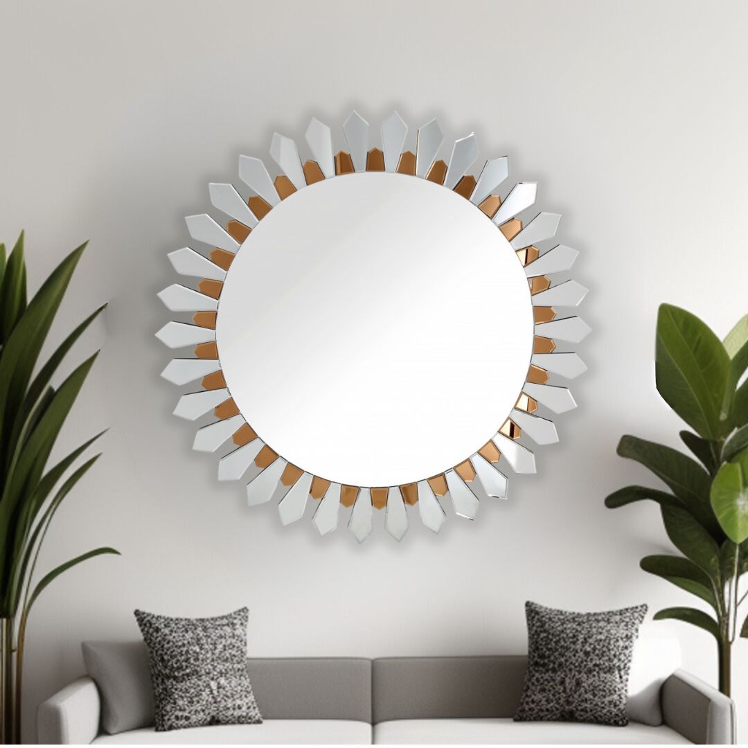 43" Gold Round Glass Framed Accent Mirror - Montana Home & Kitchen Co.