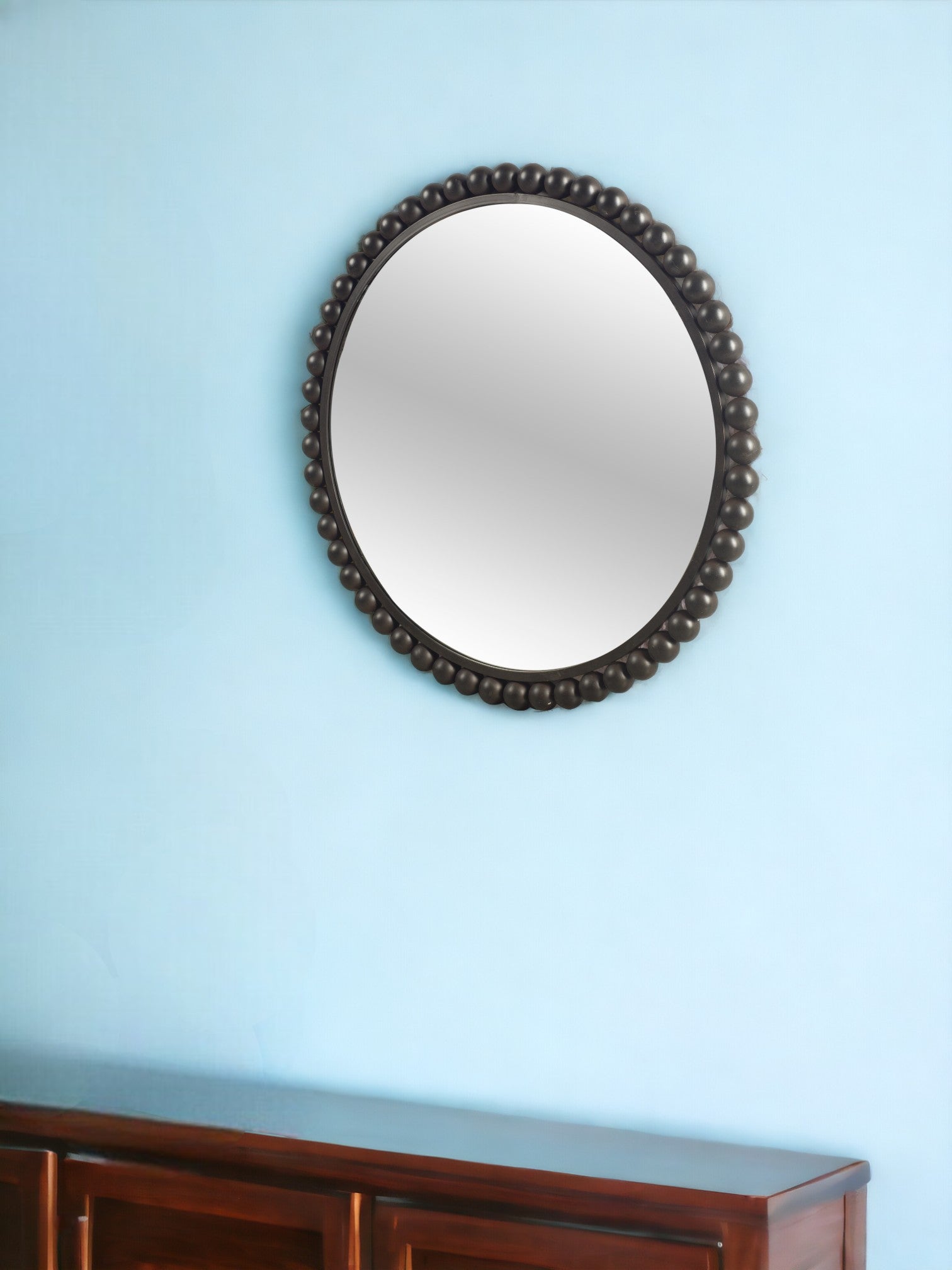 43" Round Black Metal Ball Frame Wall Mirror - Montana Home & Kitchen Co.