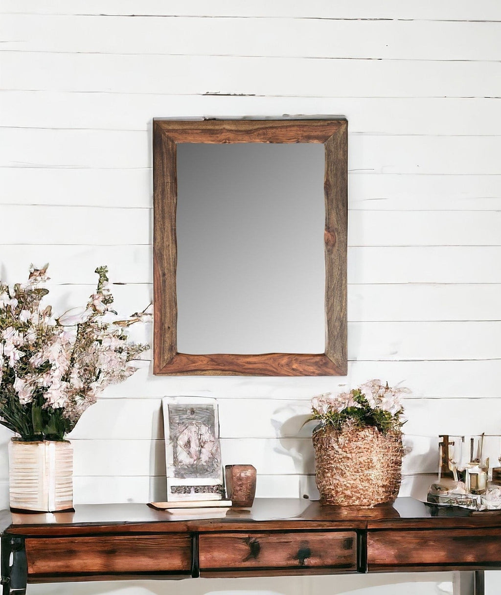 44" Dark Brown Solid Wood Framed Accent Mirror - Montana Home & Kitchen Co.