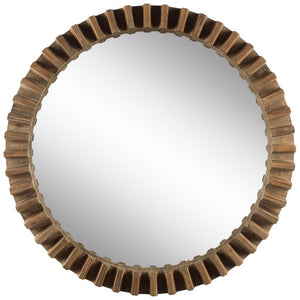 44" Round Brown Wood Frame Wall Mirror - Montana Home & Kitchen Co.