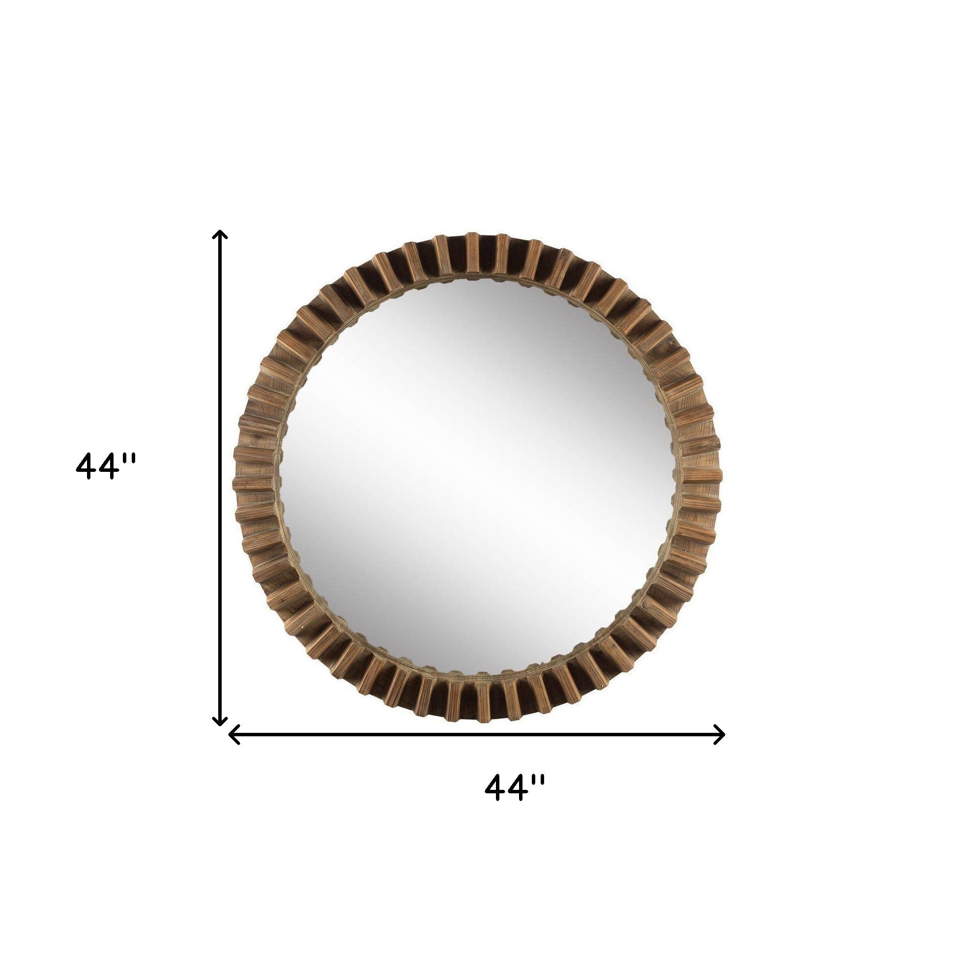 44" Round Brown Wood Frame Wall Mirror - Montana Home & Kitchen Co.