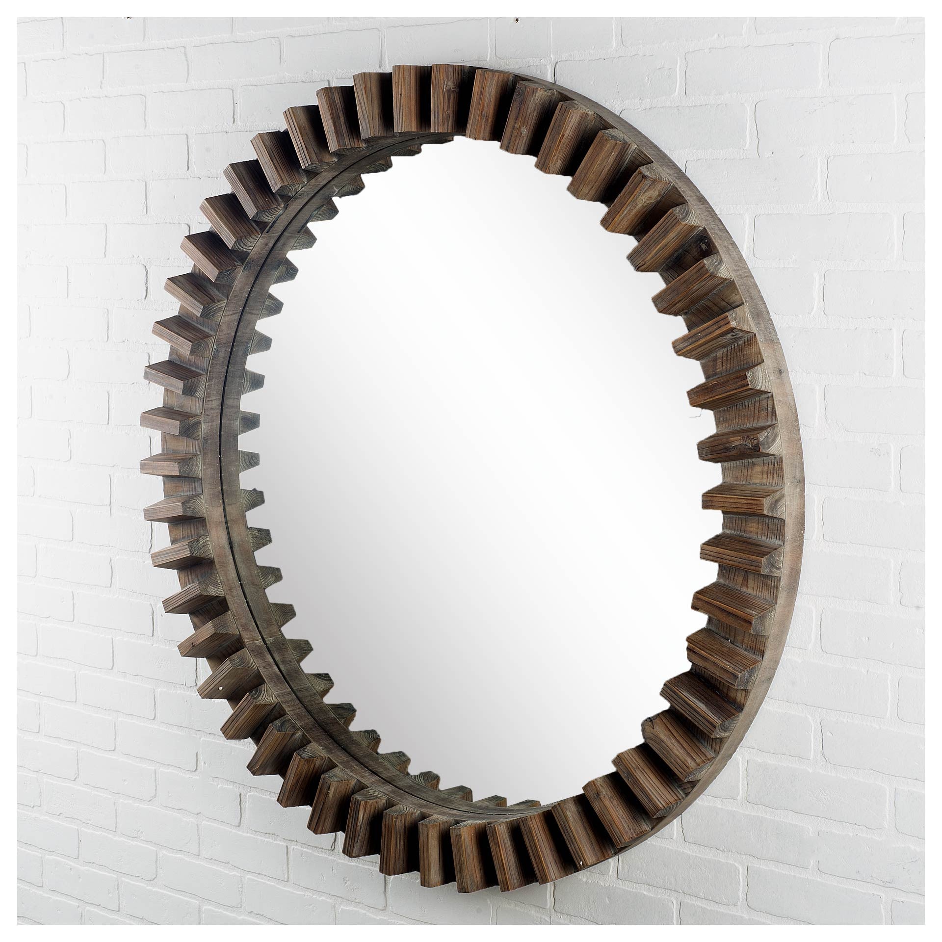 44" Round Brown Wood Frame Wall Mirror - Montana Home & Kitchen Co.