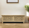 46" Antique White Solid Carved Wood Scroll Bench with Flip Top - Montana Home & Kitchen Co.