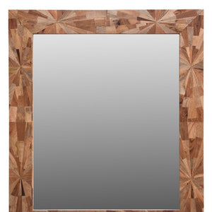 46" Brown Solid Wood Geometric Starburst Framed Accent Mirror - Montana Home & Kitchen Co.