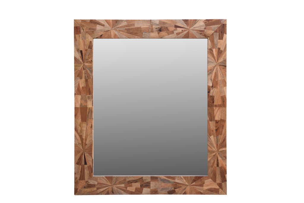 46" Brown Solid Wood Geometric Starburst Framed Accent Mirror - Montana Home & Kitchen Co.