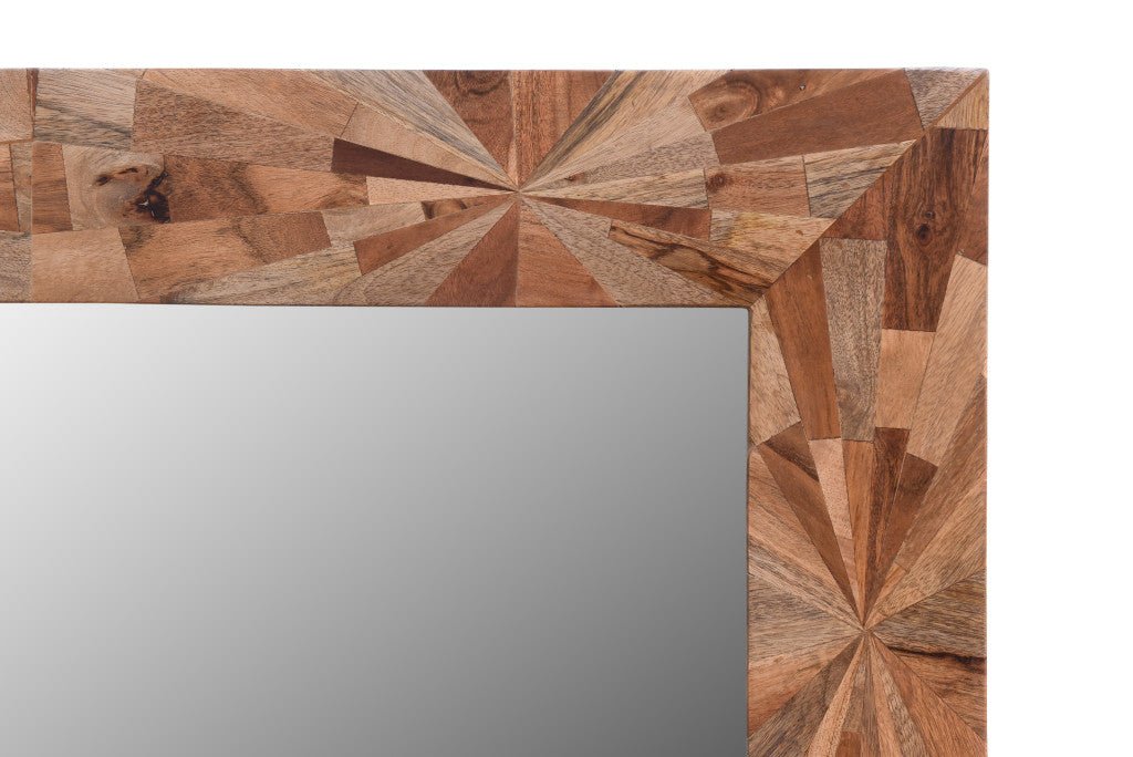 46" Brown Solid Wood Geometric Starburst Framed Accent Mirror - Montana Home & Kitchen Co.