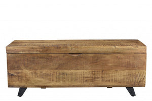 46" Honey And Black Solid Wood Entryway Bench with Flip Top - Montana Home & Kitchen Co.