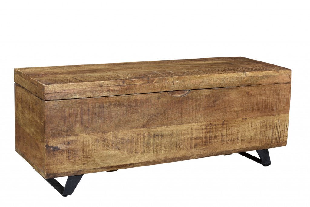 46" Honey And Black Solid Wood Entryway Bench with Flip Top - Montana Home & Kitchen Co.