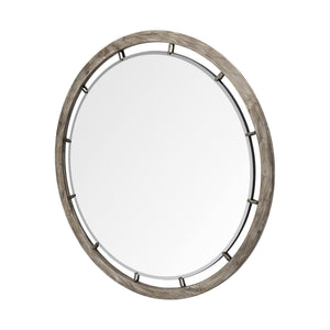 46" Round Brown Wood Frame Wall Mirror - Montana Home & Kitchen Co.