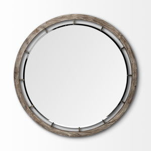 46" Round Brown Wood Frame Wall Mirror - Montana Home & Kitchen Co.