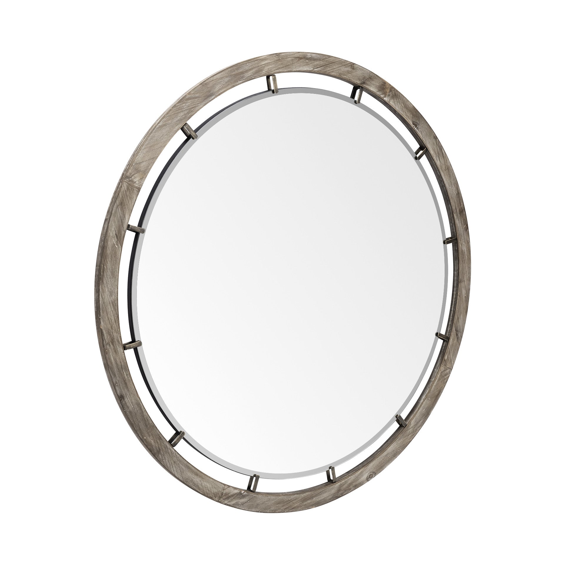 46" Round Brown Wood Frame Wall Mirror - Montana Home & Kitchen Co.