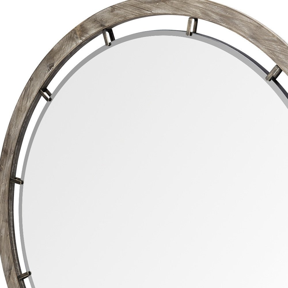 46" Round Brown Wood Frame Wall Mirror - Montana Home & Kitchen Co.