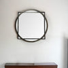 46" Round on Square Black Wood And Metal Frame Wall Mirror - Montana Home & Kitchen Co.