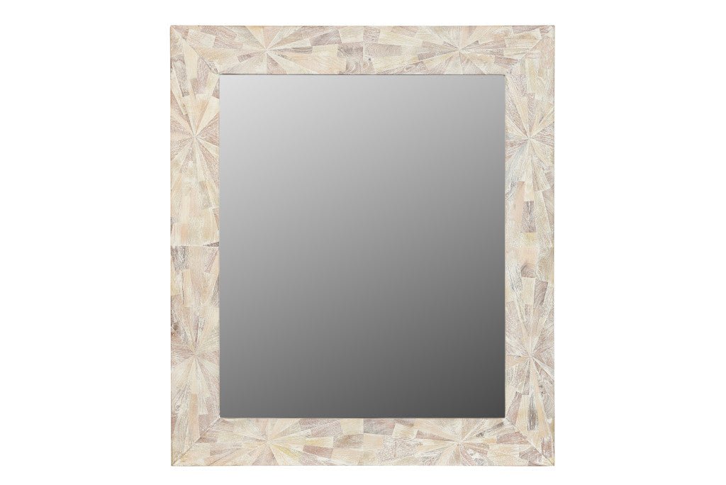 46" White Solid Wood Geometric Starburst Framed Accent Mirror - Montana Home & Kitchen Co.