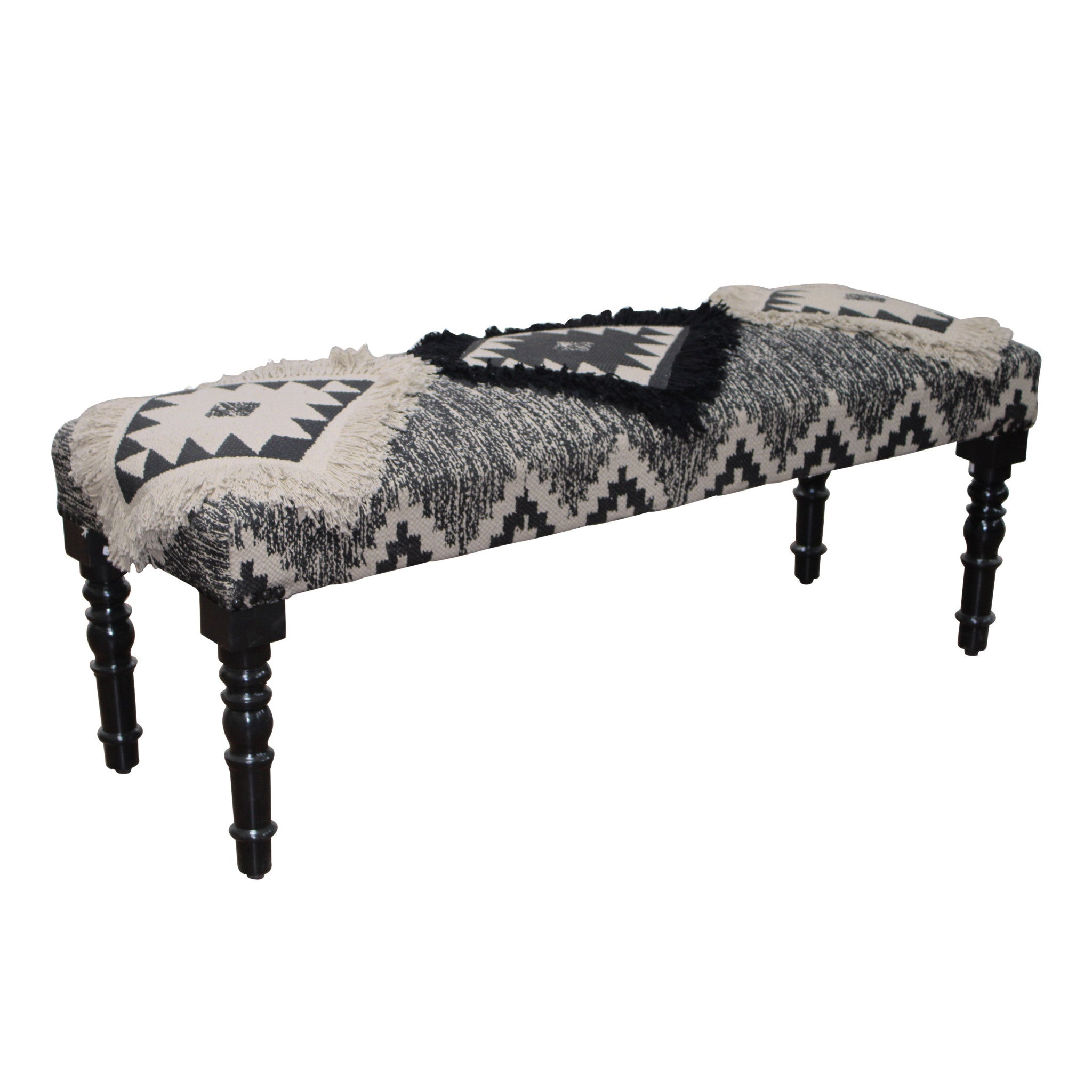 47" Black And White Black Leg Southwest Upholstered Bench - Montana Home & Kitchen Co.