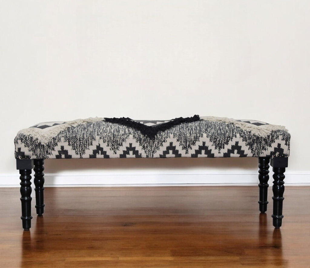 47" Black And White Black Leg Southwest Upholstered Bench - Montana Home & Kitchen Co.