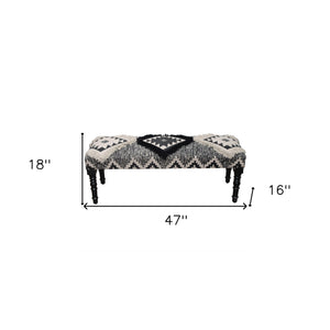 47" Black And White Black Leg Southwest Upholstered Bench - Montana Home & Kitchen Co.