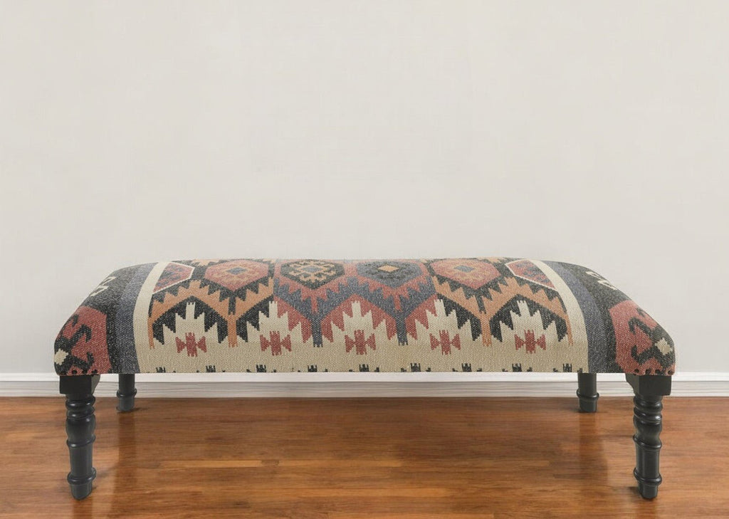 47" Brown Red and Natural Black Leg Southwest Upholstered Bench - Montana Home & Kitchen Co.