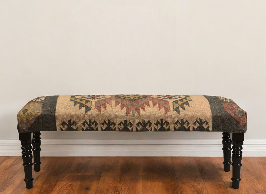 47" Shades of Brown Black Leg Southwest Upholstered Bench - Montana Home & Kitchen Co.