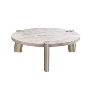 48" Gold And White Genuine Marble Round Coffee Table - Montana Home & Kitchen Co.