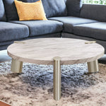 48" Gold And White Genuine Marble Round Coffee Table - Montana Home & Kitchen Co.