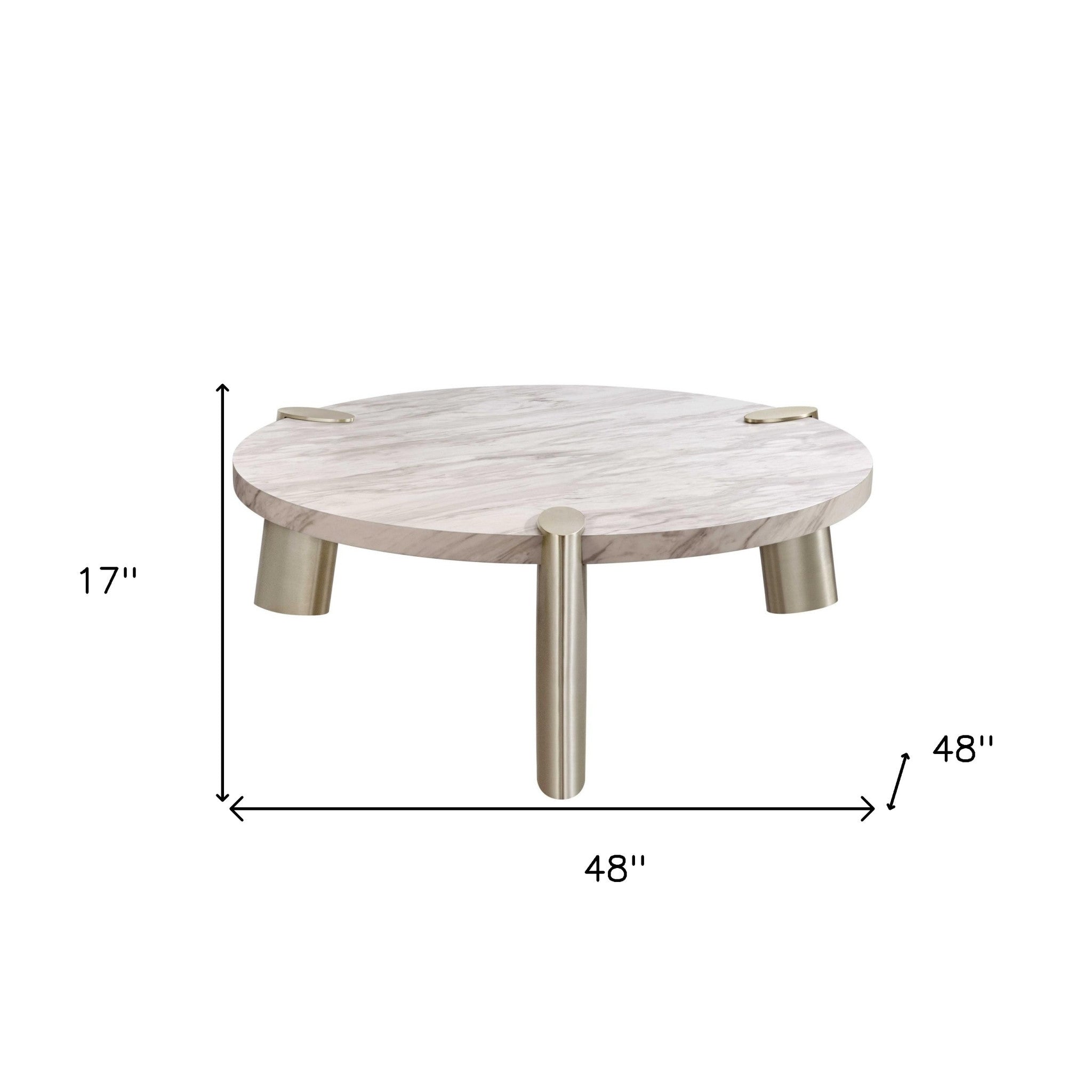 48" Gold And White Genuine Marble Round Coffee Table - Montana Home & Kitchen Co.