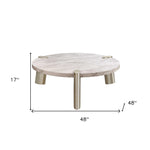 48" Gold And White Genuine Marble Round Coffee Table - Montana Home & Kitchen Co.