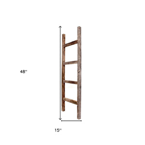 48" Gray Rustic Four Step Wood Ladder Shelf - Montana Home & Kitchen Co.