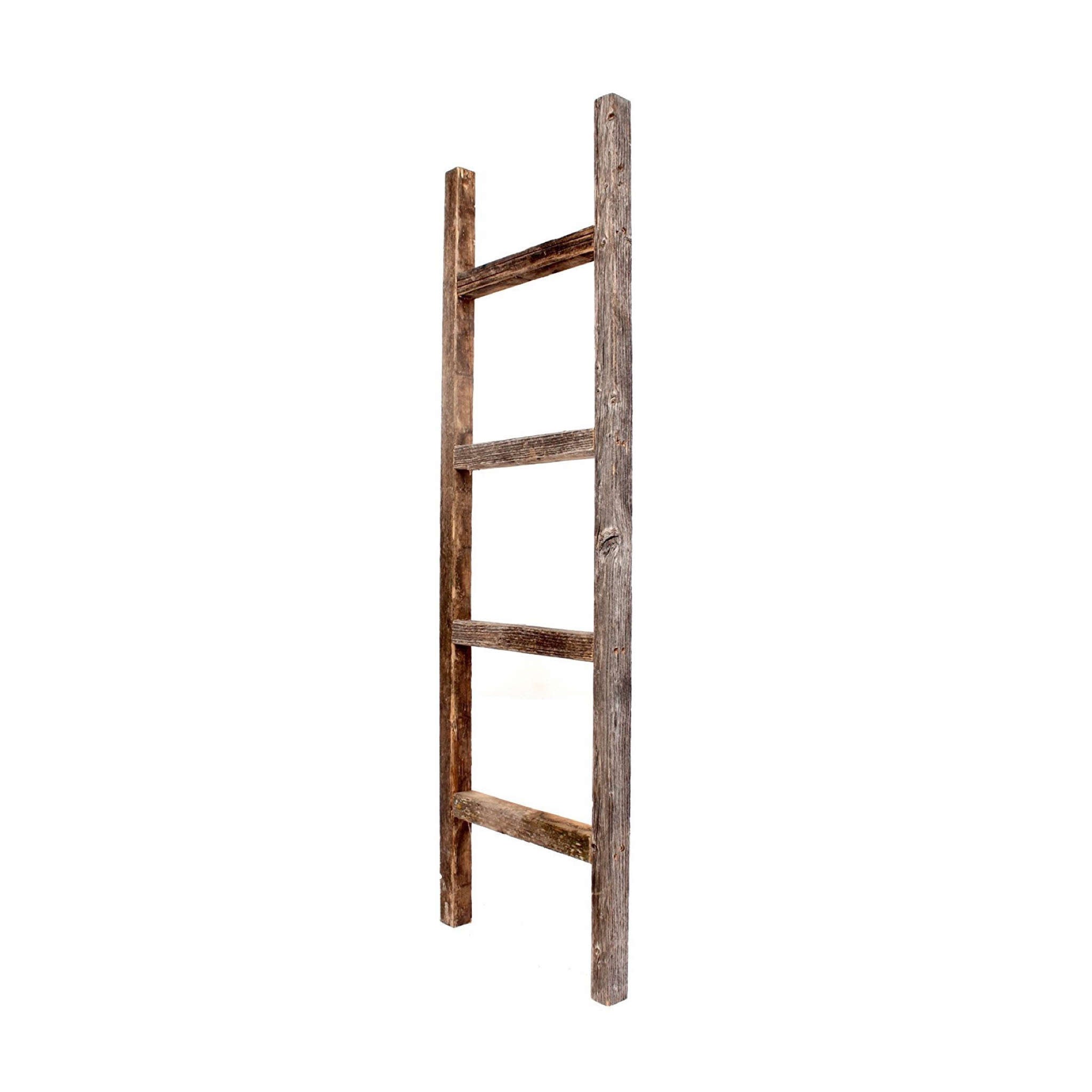 48" Gray Rustic Four Step Wood Ladder Shelf - Montana Home & Kitchen Co.