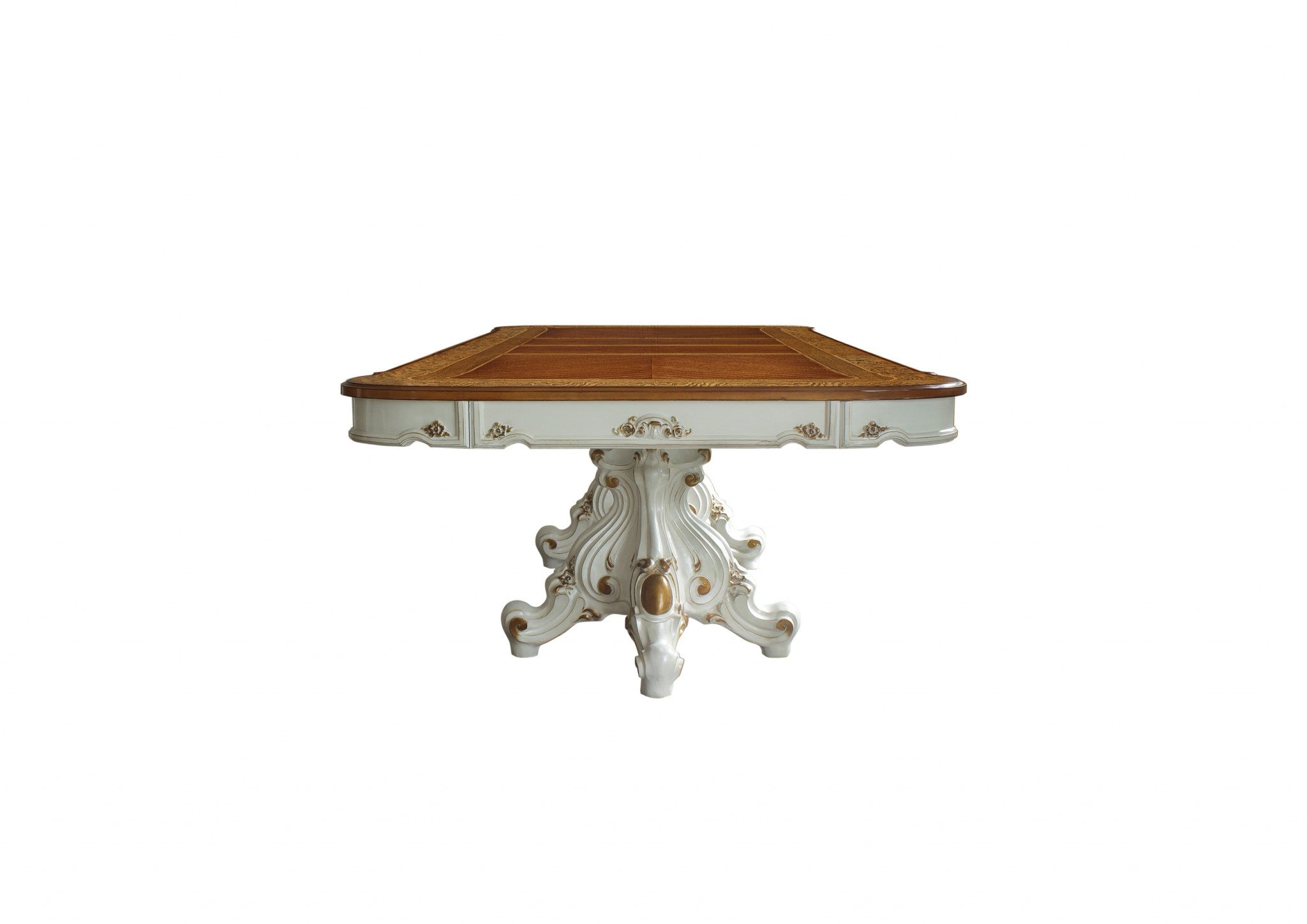 49" Brown And White Solid Wood Double Pedestal Base Dining Table - Montana Home & Kitchen Co.