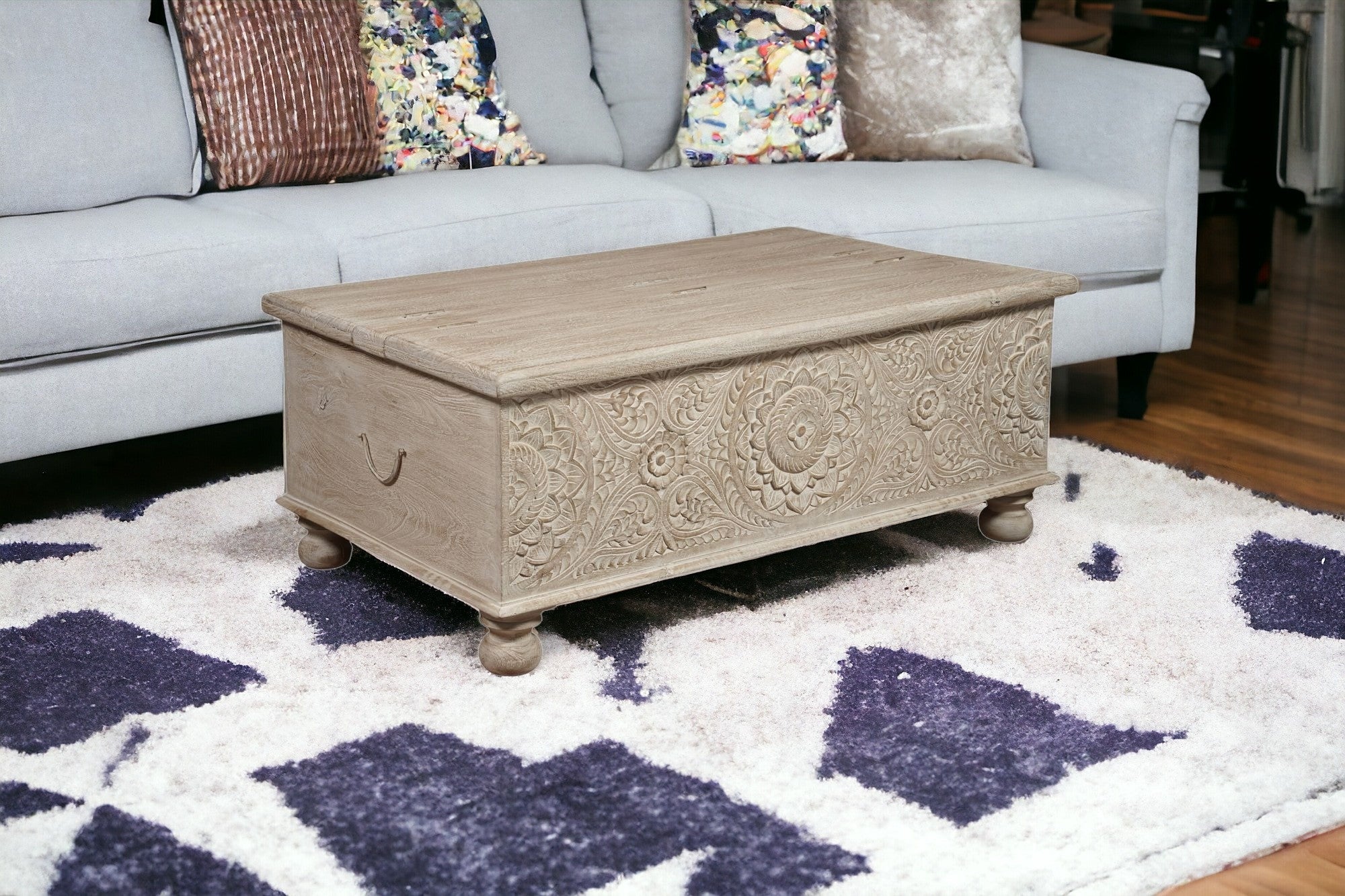 49" Natural Solid Wood Distressed Lift Top Coffee Table - Montana Home & Kitchen Co.