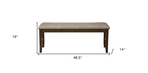 49" Tan and Dark Brown Faux Leather Distressed Upholstery Dining Bench - Montana Home & Kitchen Co.