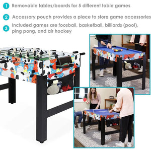 5 - in - 1 Multi - Game Table 45 - Inch - Billiards, Push Hockey, Foosball, Ping Pong, and Basketball - Weathered Gray - Montana Home & Kitchen Co.