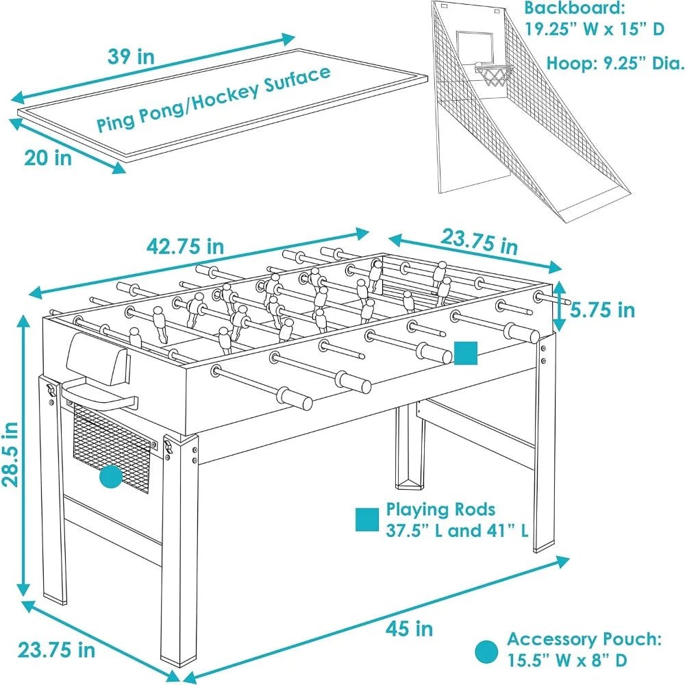 5 - in - 1 Multi - Game Table 45 - Inch - Billiards, Push Hockey, Foosball, Ping Pong, and Basketball - Weathered Gray - Montana Home & Kitchen Co.