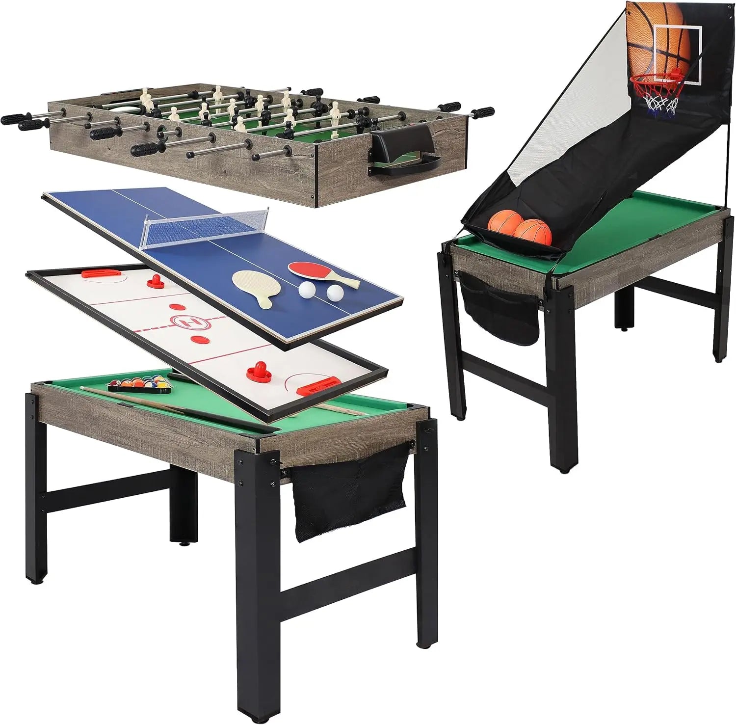 5 - in - 1 Multi - Game Table 45 - Inch - Billiards, Push Hockey, Foosball, Ping Pong, and Basketball - Weathered Gray - Montana Home & Kitchen Co.