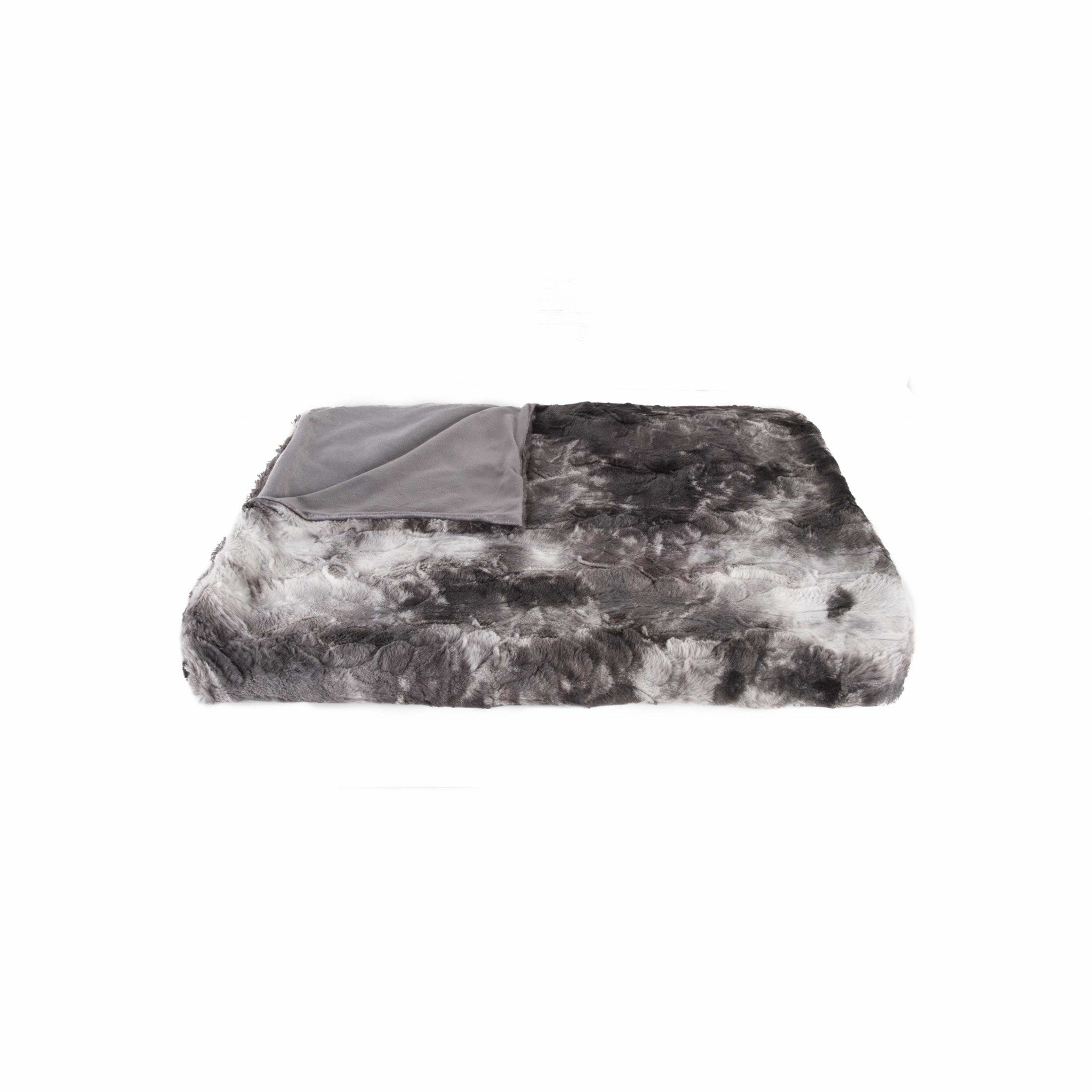 50" X 70" Dark Gray and Ivory Faux Fur Plush Throw Blanket - Montana Home & Kitchen Co.