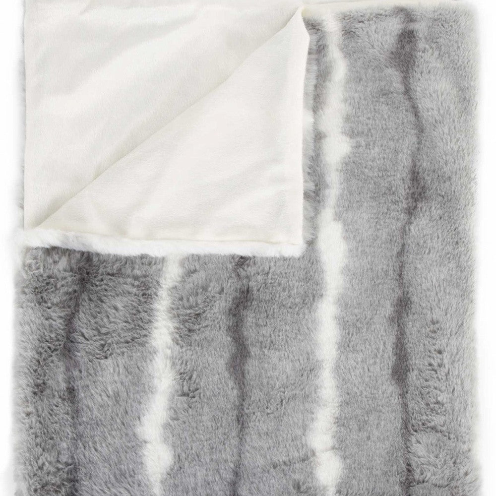 50" X 70" Gray and White Faux Fur Striped Plush Throw Blanket - Montana Home & Kitchen Co.