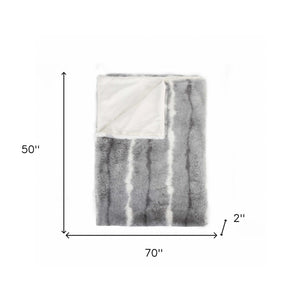 50" X 70" Gray and White Faux Fur Striped Plush Throw Blanket - Montana Home & Kitchen Co.