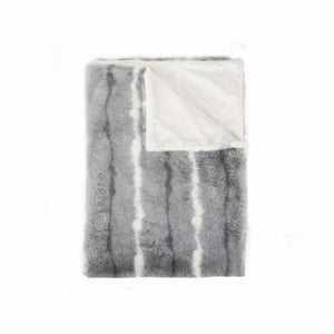 50" X 70" Gray and White Faux Fur Striped Plush Throw Blanket - Montana Home & Kitchen Co.