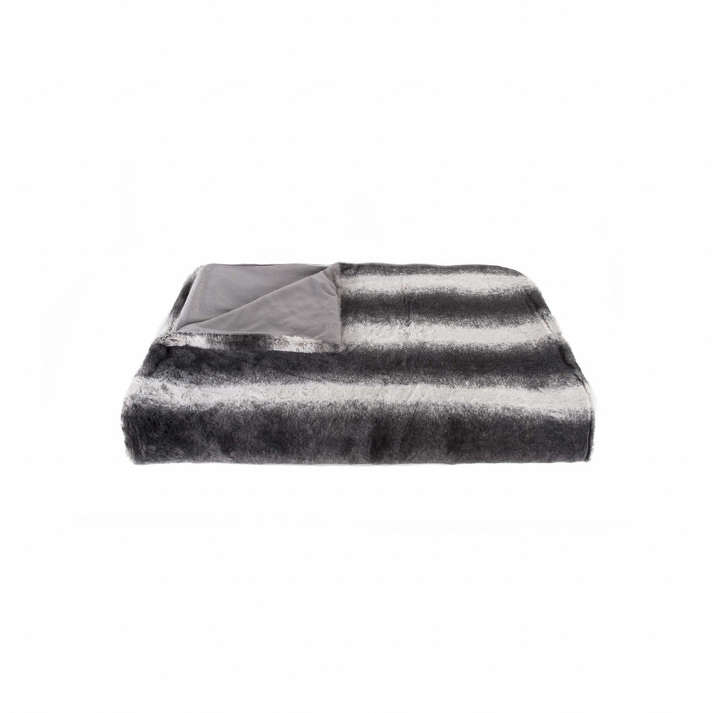 50" X 70" Gray and White Faux Fur Striped Plush Throw Blanket - Montana Home & Kitchen Co.