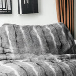 50" X 70" Gray and White Faux Fur Striped Plush Throw Blanket - Montana Home & Kitchen Co.