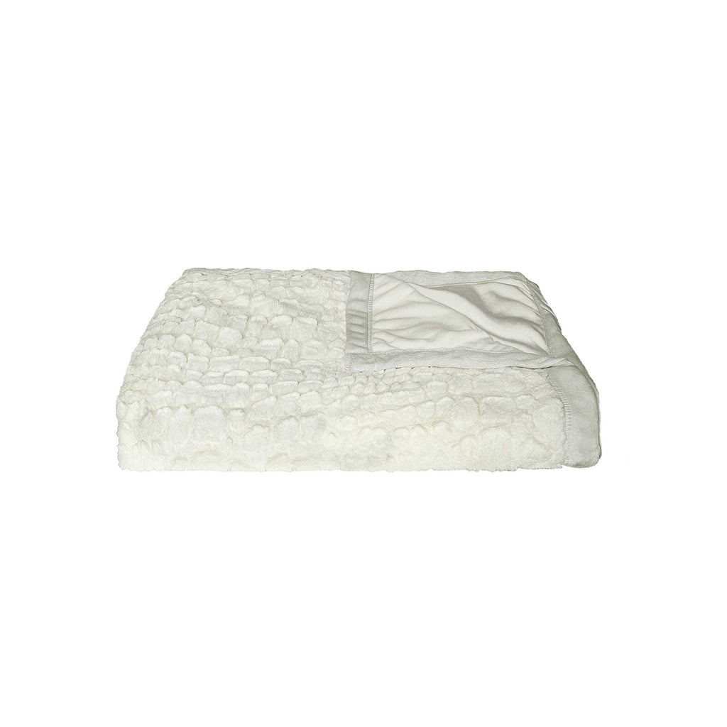 50" X 70" Ivory Faux Fur Plush Throw Blanket with Embroidery - Montana Home & Kitchen Co.