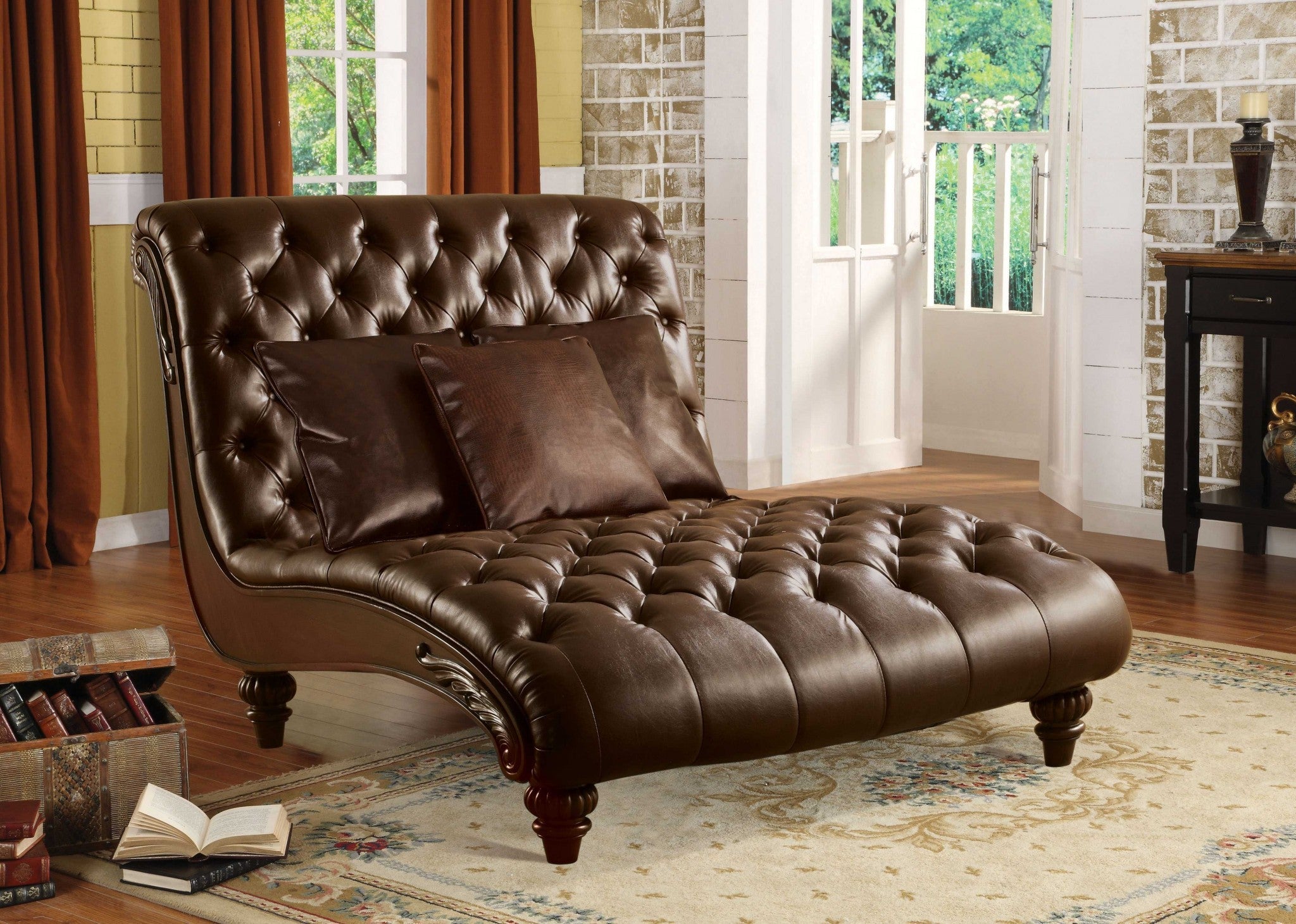 52" Brown Faux Leather Lounge Chair And Toss Pillows - Montana Home & Kitchen Co.