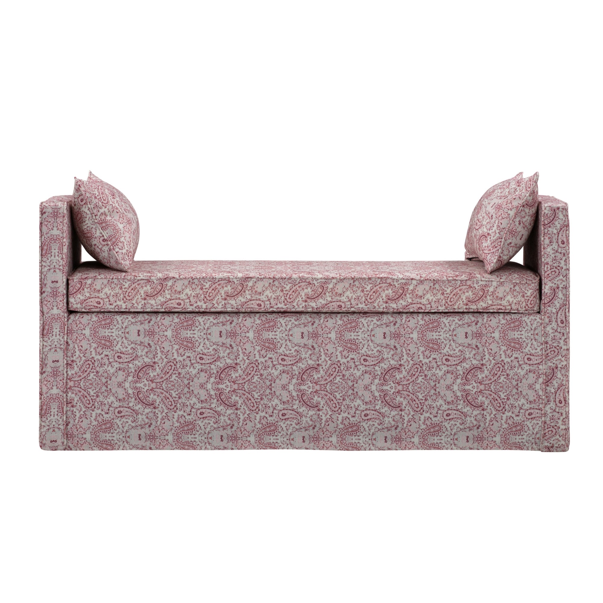 53" Red And Black Upholstered Linen Paisley Bench - Montana Home & Kitchen Co.