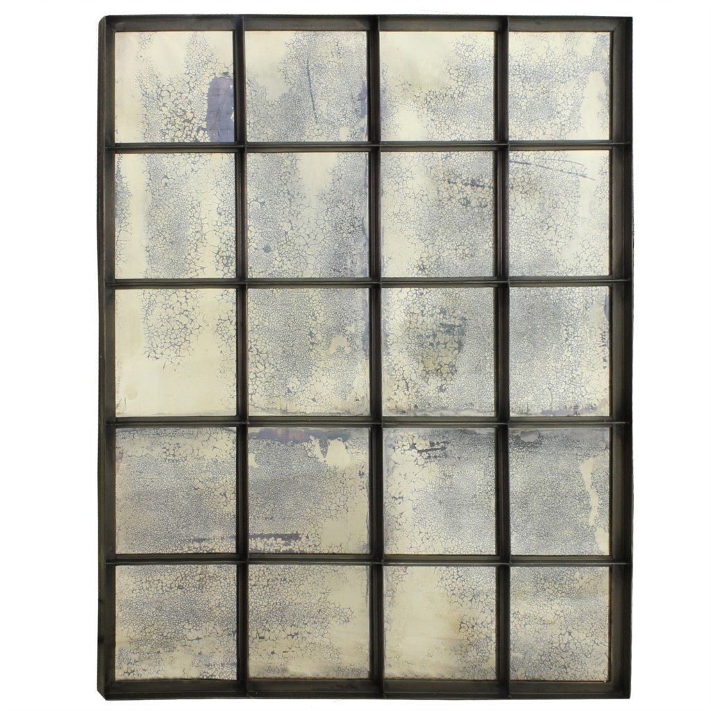 54" Antiqued Metal and Antiqued Glass Multi Pane Framed Accent Mirror - Montana Home & Kitchen Co.