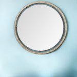 54" Brown Wood and Metal Round Framed Accent Mirror - Montana Home & Kitchen Co.