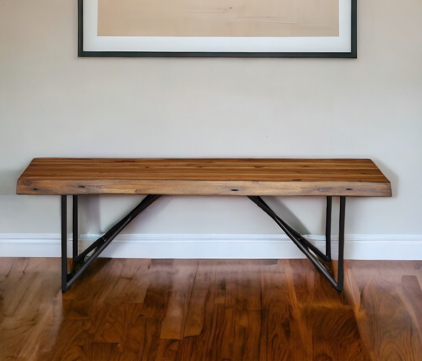 55" Brown and Black Solid Wood Dining Bench - Montana Home & Kitchen Co.