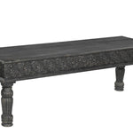 58" Black Distressed and Carved Solid Wood Dining Bench - Montana Home & Kitchen Co.